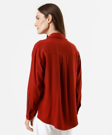 camisa oversized feminina de viscose manga longa vinho