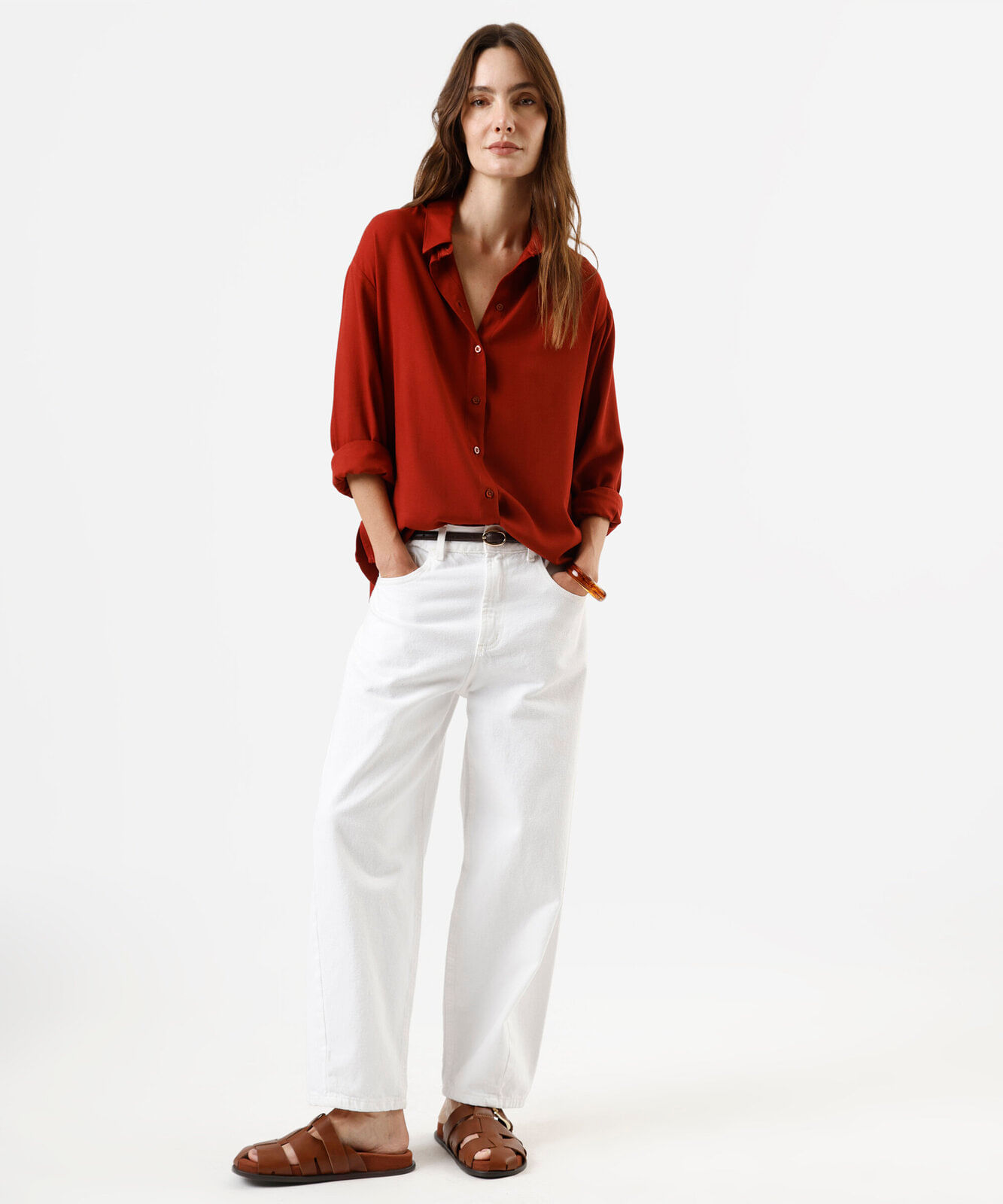 camisa oversized feminina de viscose manga longa vinho