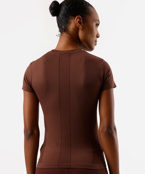 camiseta feminina de poliamida sem costura cea sports marrom