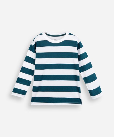 camiseta infantil de algodão manga longa listrada verde
