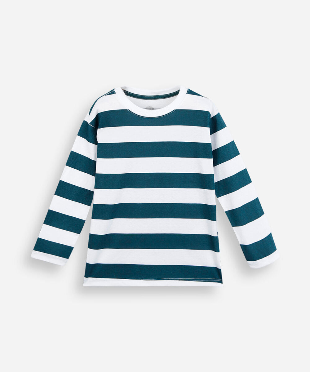 camiseta infantil de algodão manga longa listrada verde