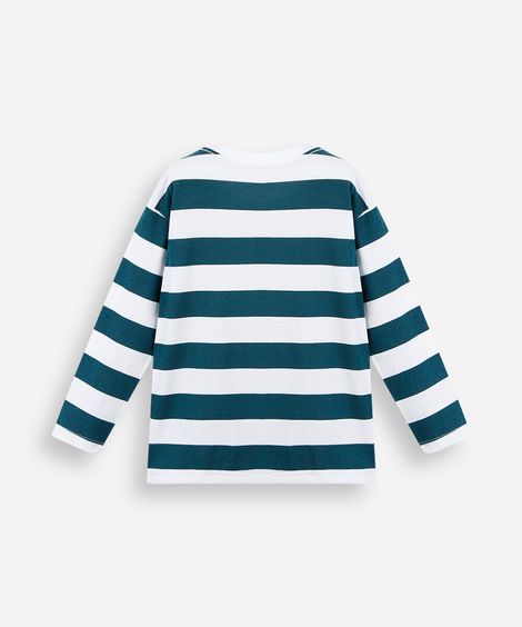 camiseta infantil de algodão manga longa listrada verde