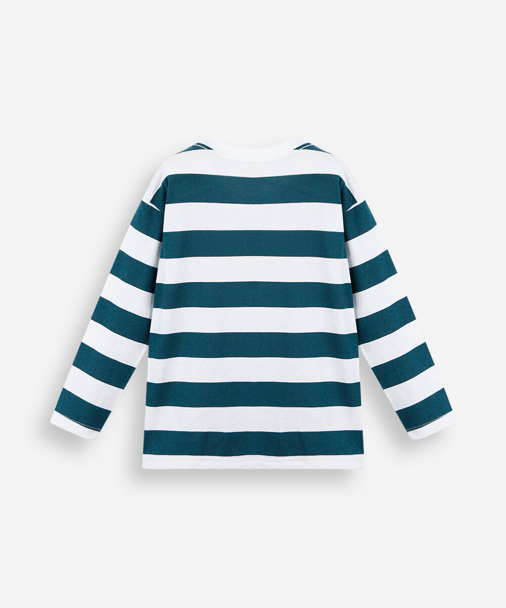 camiseta infantil de algodão manga longa listrada verde