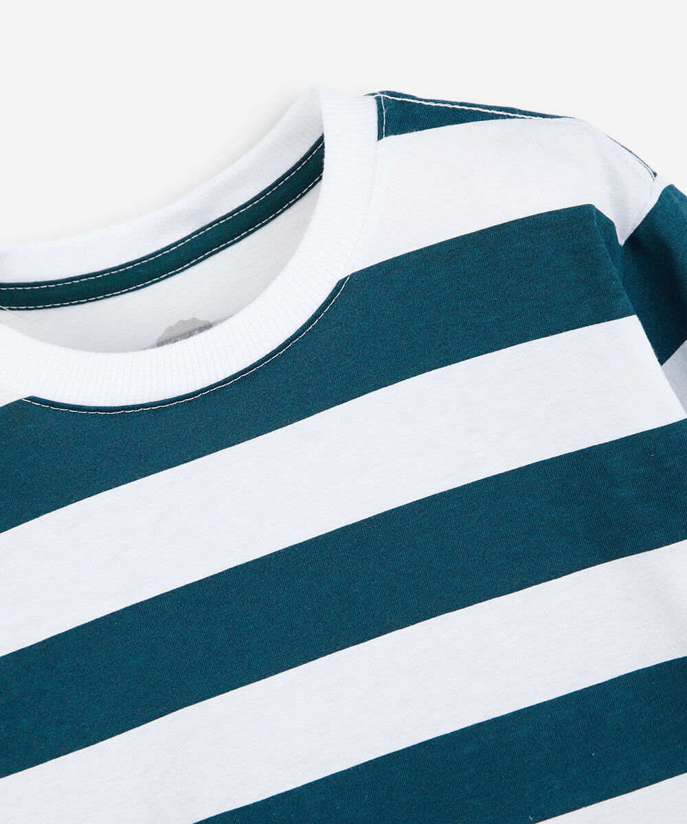 camiseta infantil de algodão manga longa listrada verde