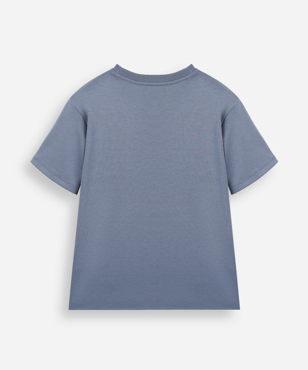 camiseta infantil de algodão peruano azul
