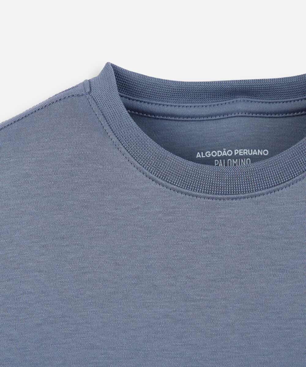 camiseta infantil de algodão peruano azul
