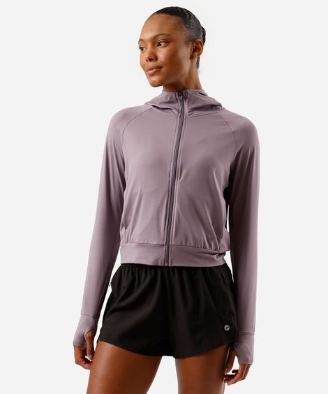 jaqueta feminina com capuz esportiva roxa