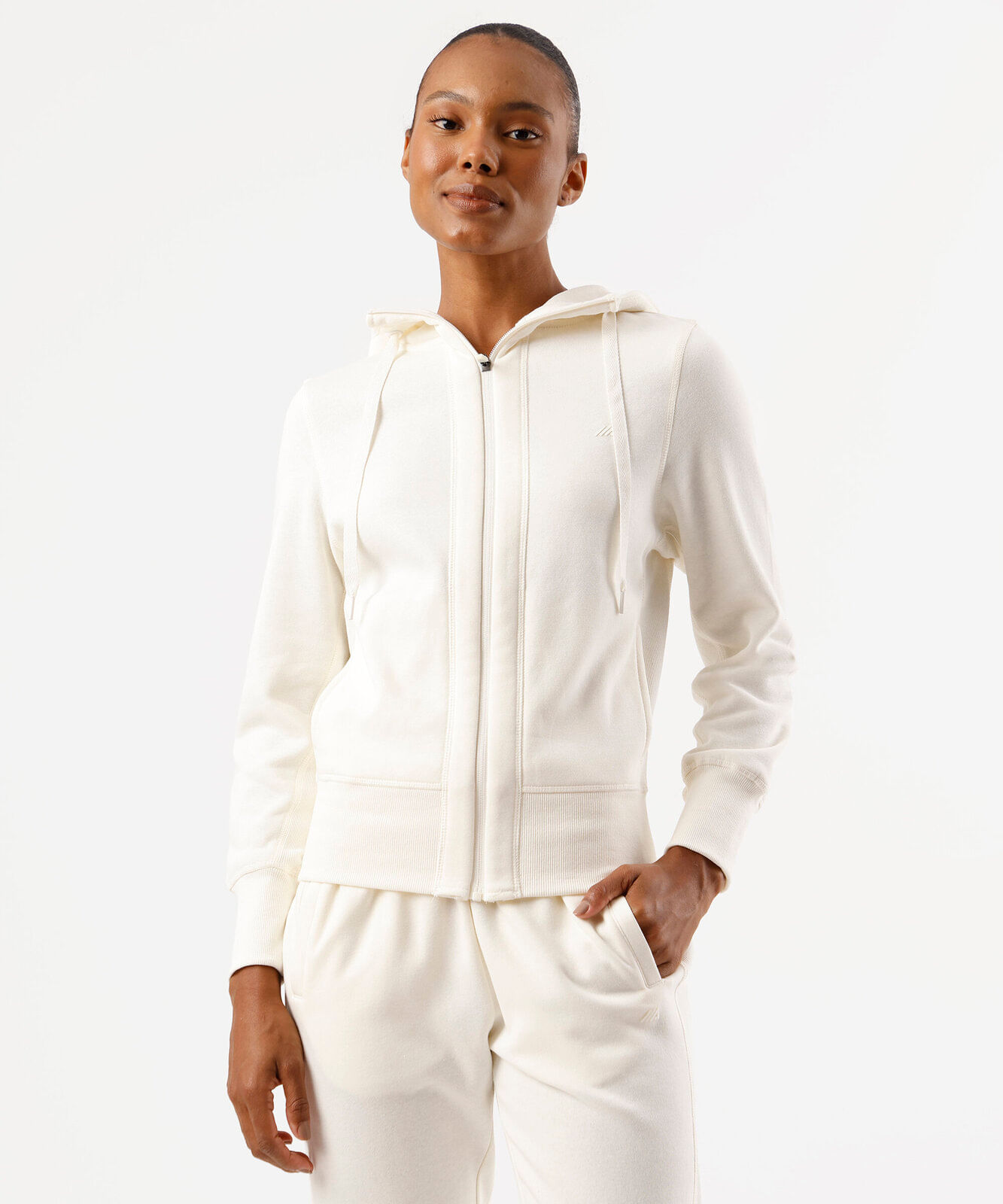 jaqueta feminina de moletom esportiva com capuz off white