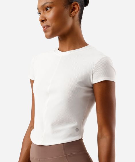 blusa cropped feminina esportiva manga curta branca