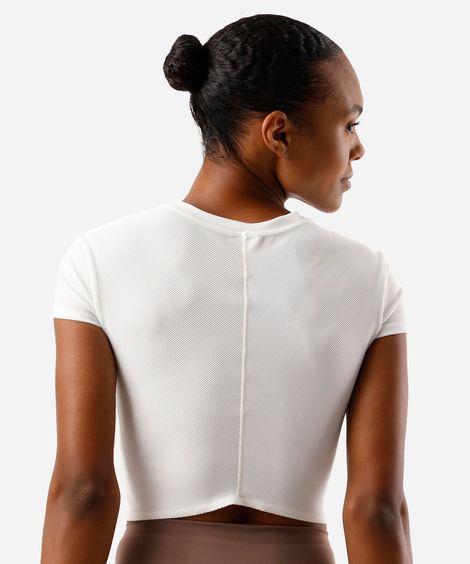 blusa cropped feminina esportiva manga curta branca