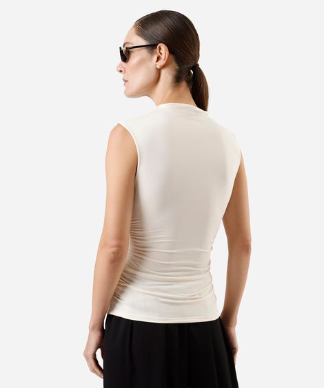 blusa feminina gola alta franzida off white