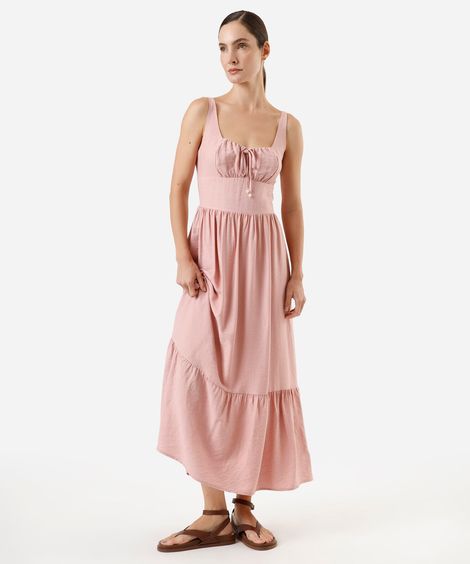 vestido midi feminino com viscose e recortes rosa