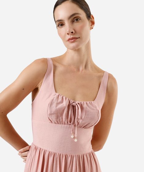 vestido midi feminino com viscose e recortes rosa
