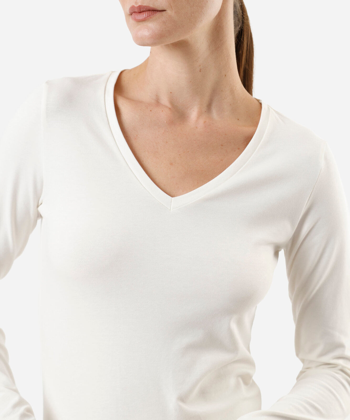 blusa feminina de algodão decote v manga longa off white