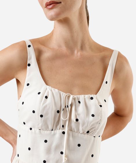 vestido midi feminino de viscose com recorte poá off white