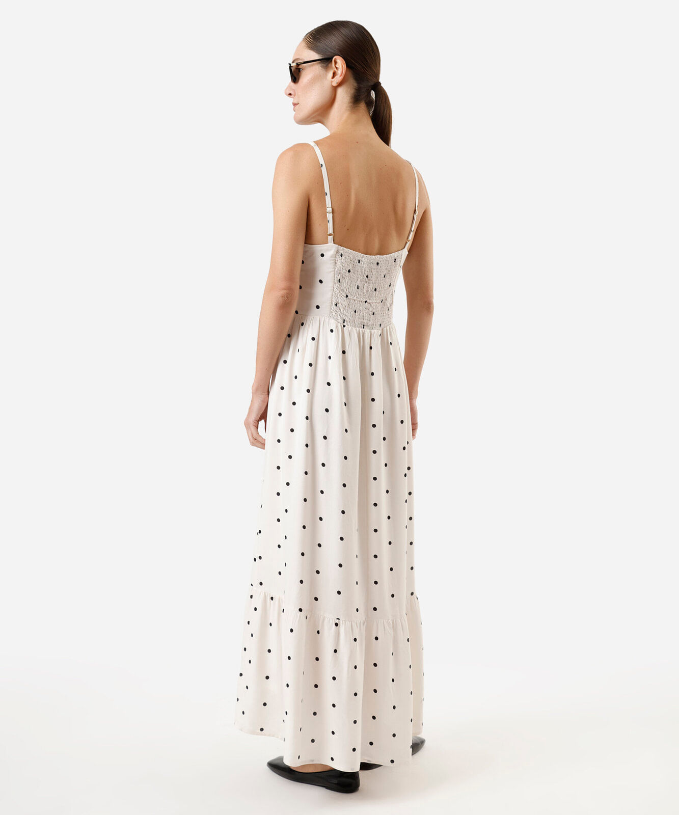 vestido midi feminino de viscose com recorte poá off white