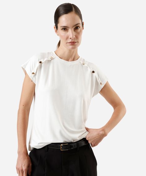 blusa feminina de viscose com recortes e botões off white