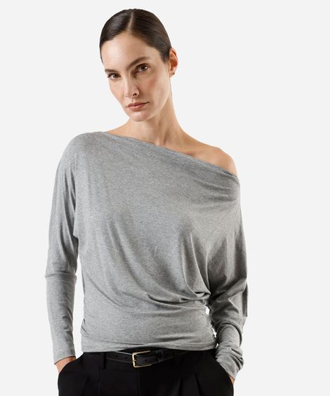 blusa feminina de viscose manga longa franzida cinza