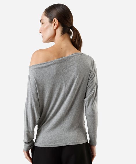 blusa feminina de viscose manga longa franzida cinza