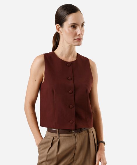 colete de alfaiataria feminino decote redondo  marrom