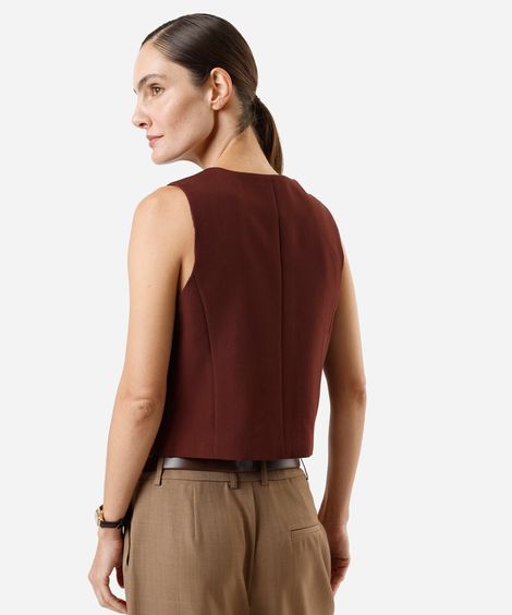 colete de alfaiataria feminino decote redondo  marrom