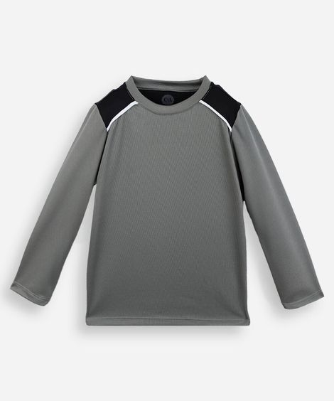 camiseta infantil manga longa esportiva com refletivo cinza