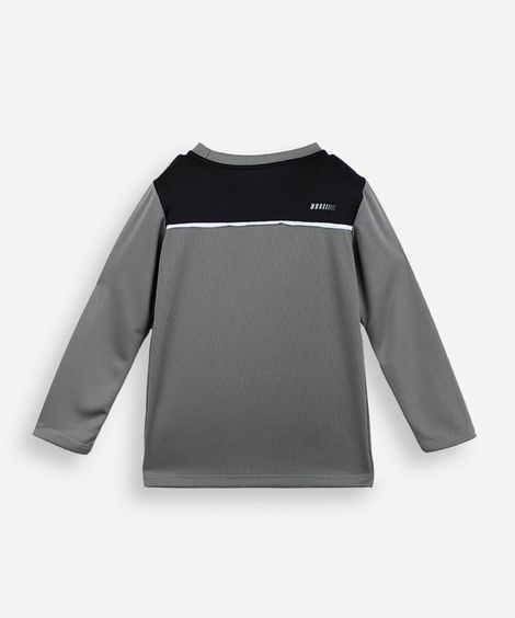 camiseta infantil manga longa esportiva com refletivo cinza