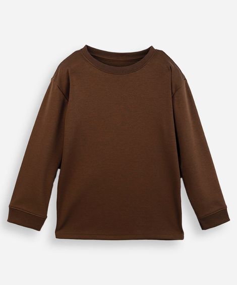 camiseta infantil de algodão peruano manga longa marrom