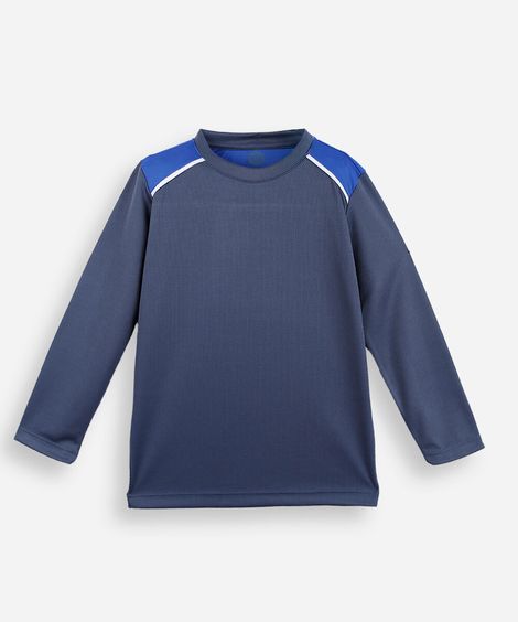 camiseta infantil manga longa esportiva com refletivo azul