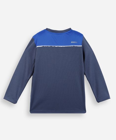 camiseta infantil manga longa esportiva com refletivo azul