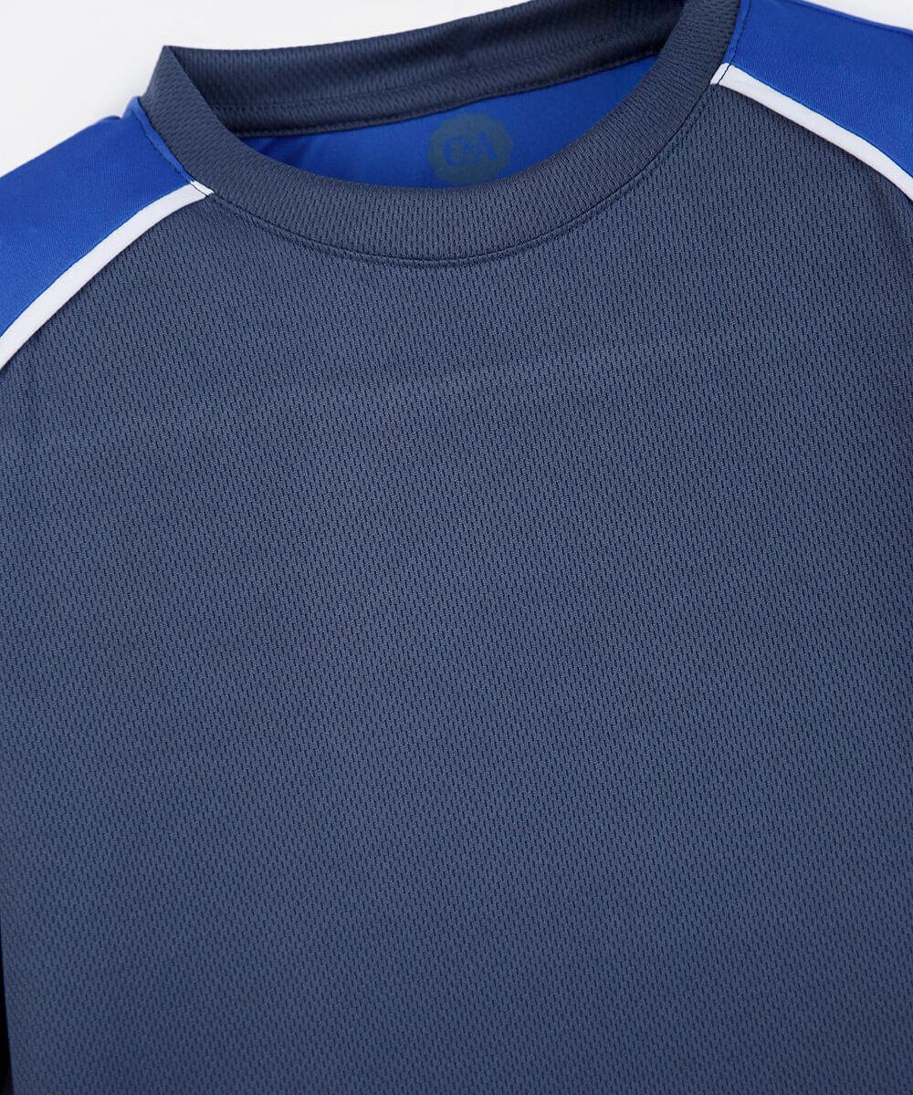 camiseta infantil manga longa esportiva com refletivo azul