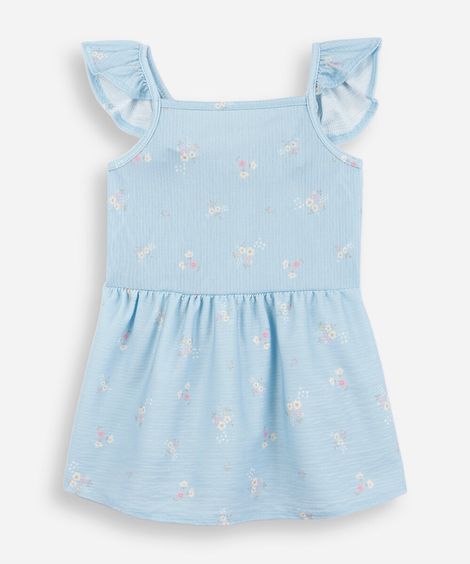 vestido infantil de algodão com babado floral azul