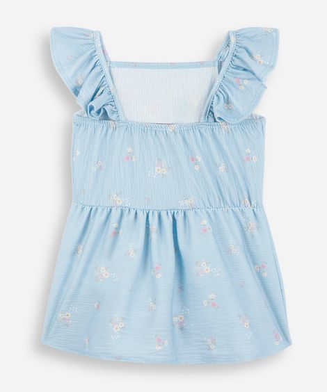 vestido infantil de algodão com babado floral azul