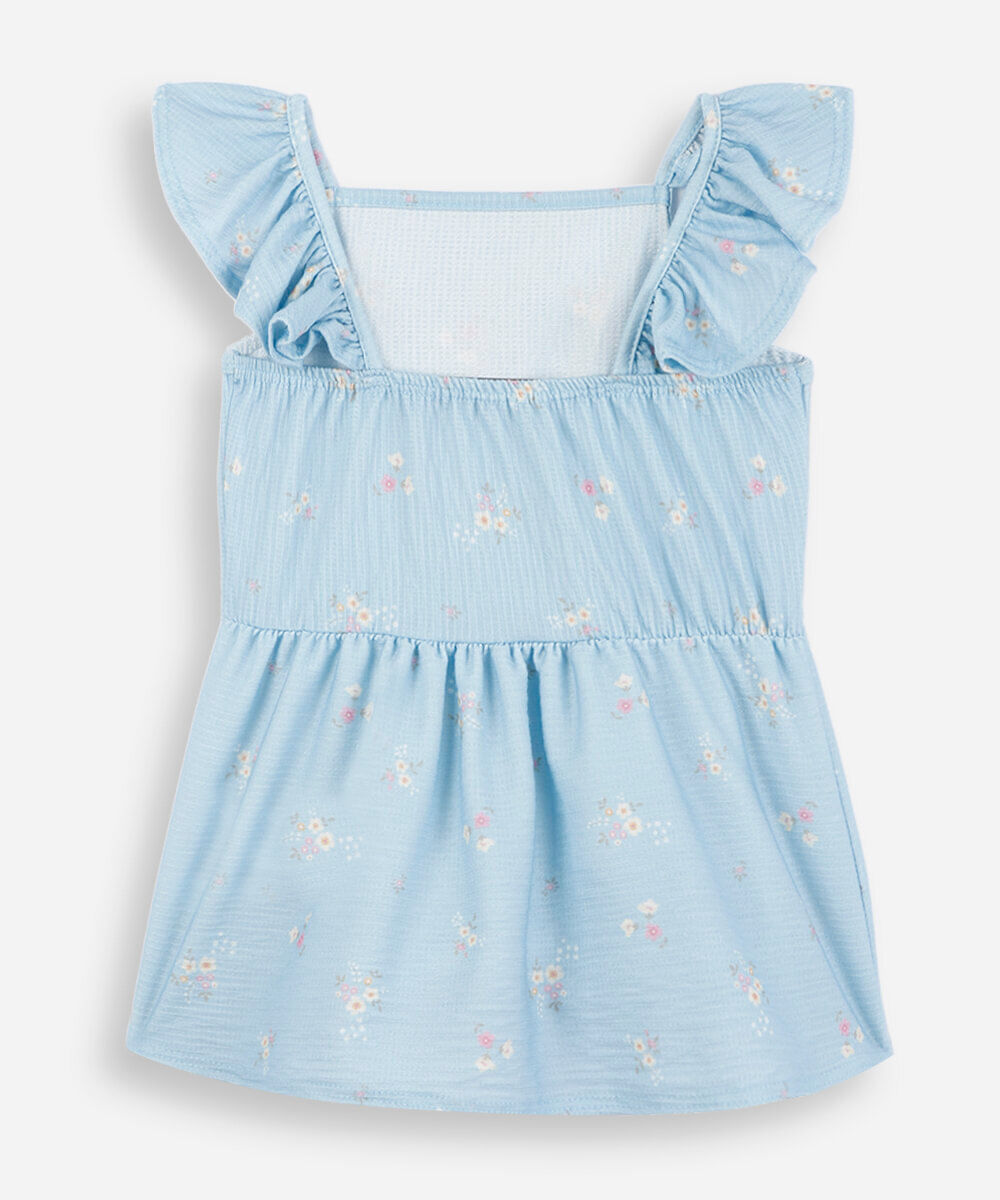 vestido infantil de algodão com babado floral azul