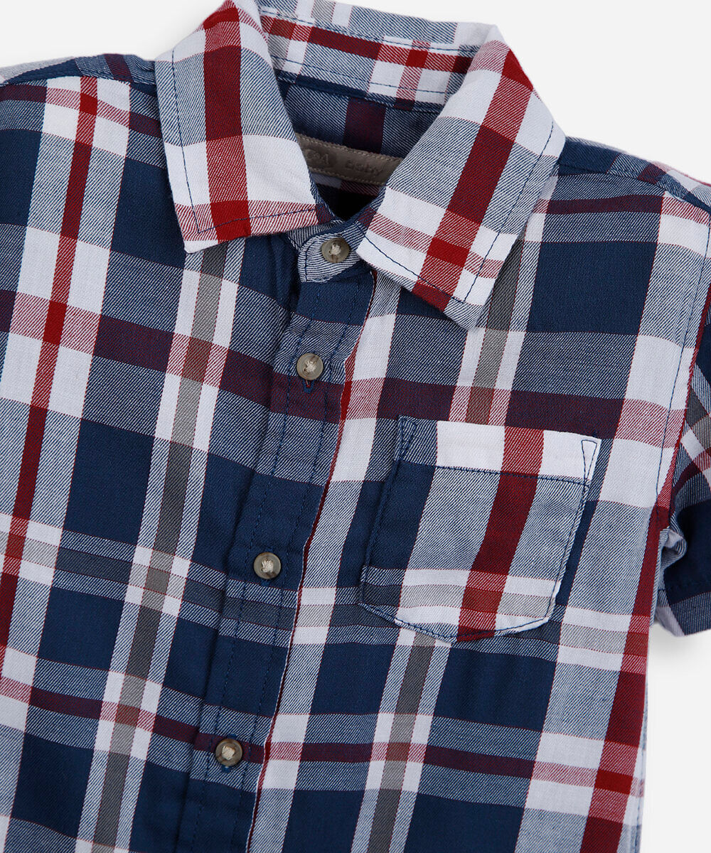 camisa infantil manga curta xadrez vinho