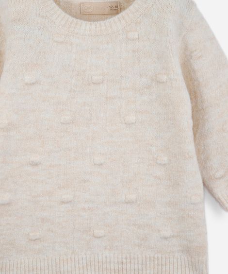 conjunto infantil tricot bolinhas bege
