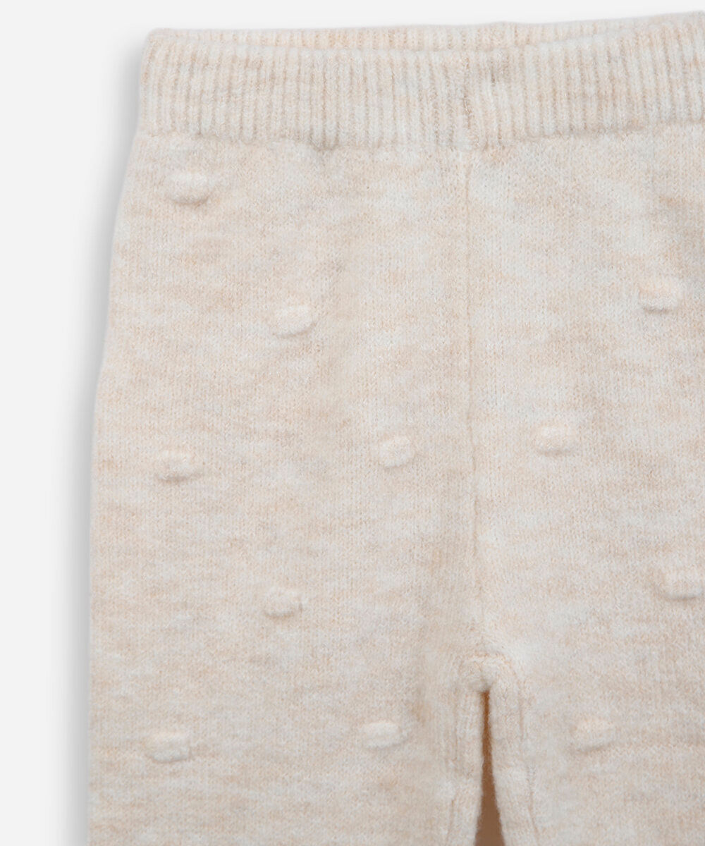 conjunto infantil tricot bolinhas bege