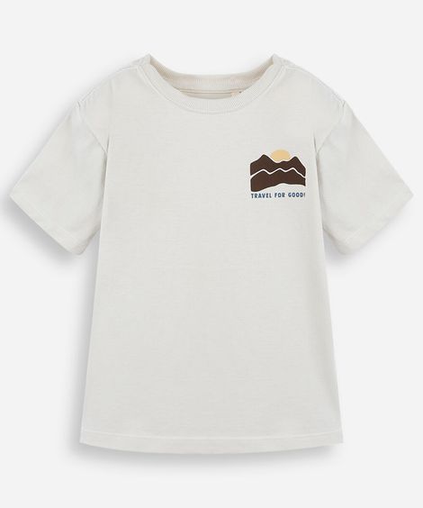 camiseta infantil de algodão manga curta estampada bege