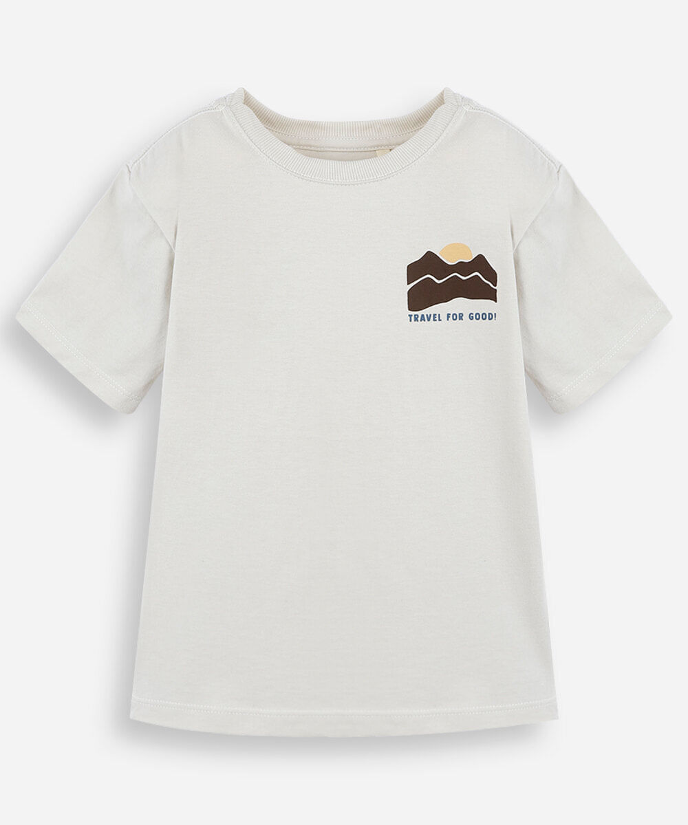 camiseta infantil de algodão manga curta estampada bege