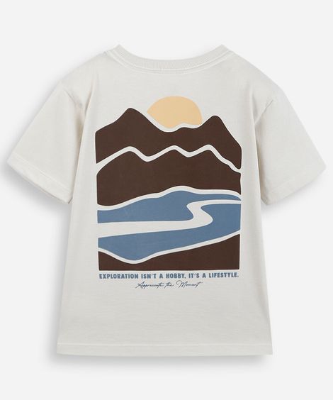 camiseta infantil de algodão manga curta estampada bege