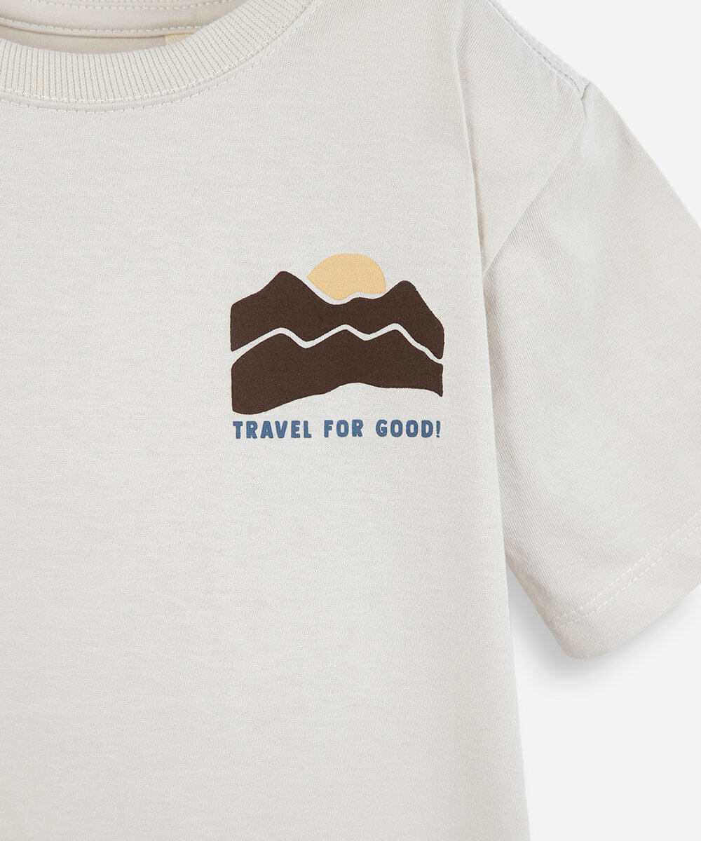 camiseta infantil de algodão manga curta estampada bege