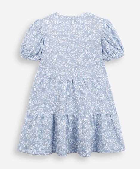 vestido infantil manga curta texturizado laços azul