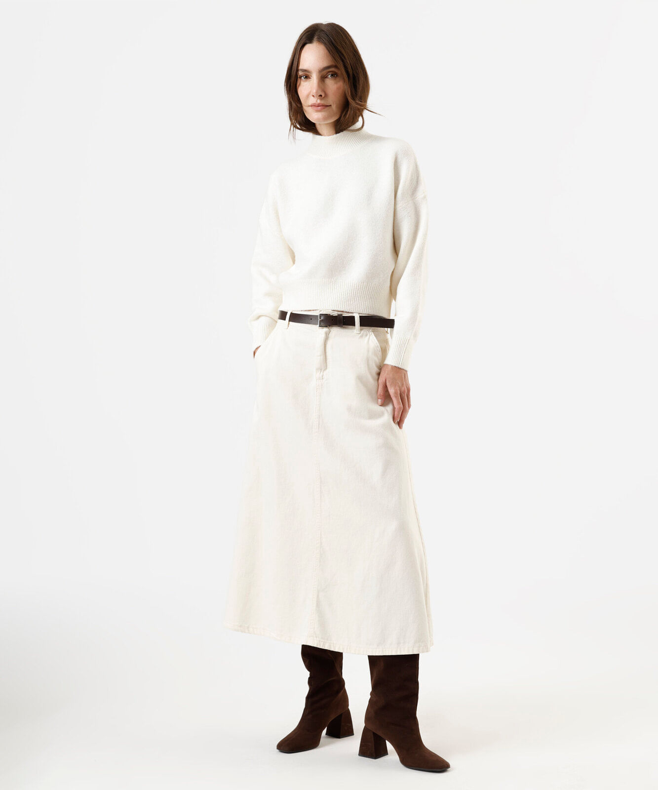suéter oversized feminino de tricot gola alta off white