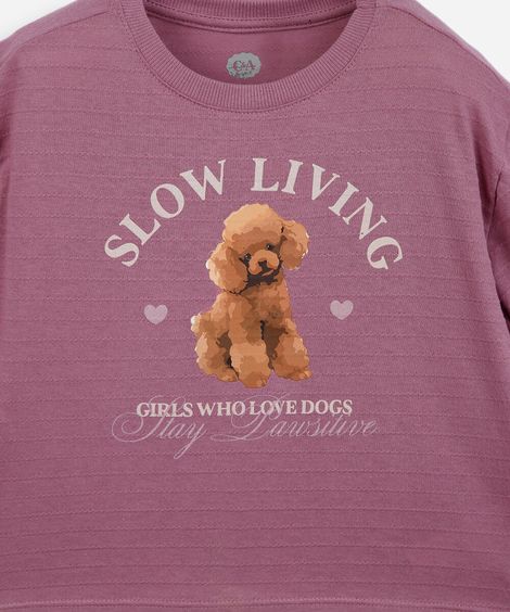 blusa infantil com detalhe de laço nas mangas cachorro roxo