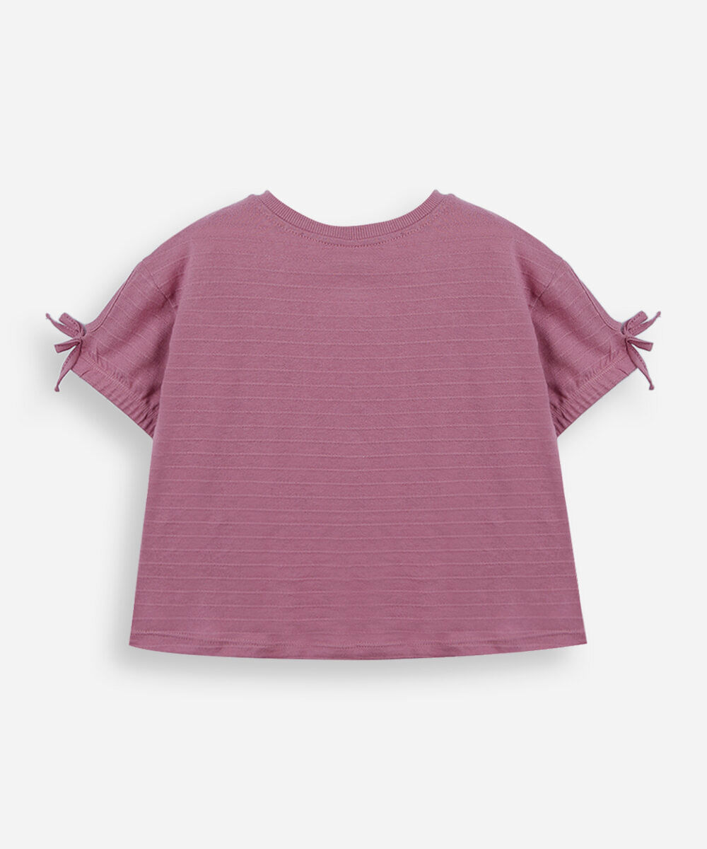 blusa infantil com detalhe de laço nas mangas cachorro roxo