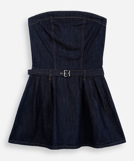 vestido juvenil jeans curto franzido azul