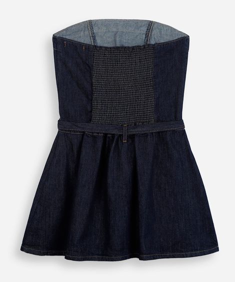 vestido juvenil jeans curto franzido azul