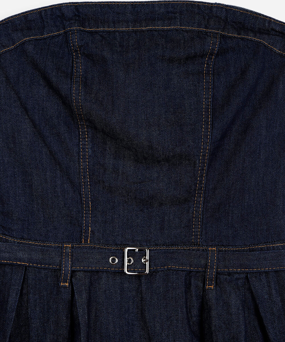 vestido juvenil jeans curto franzido azul