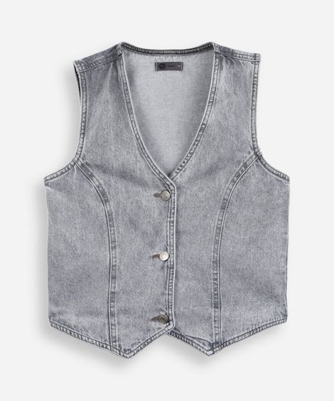 colete juvenil classic jeans cinza