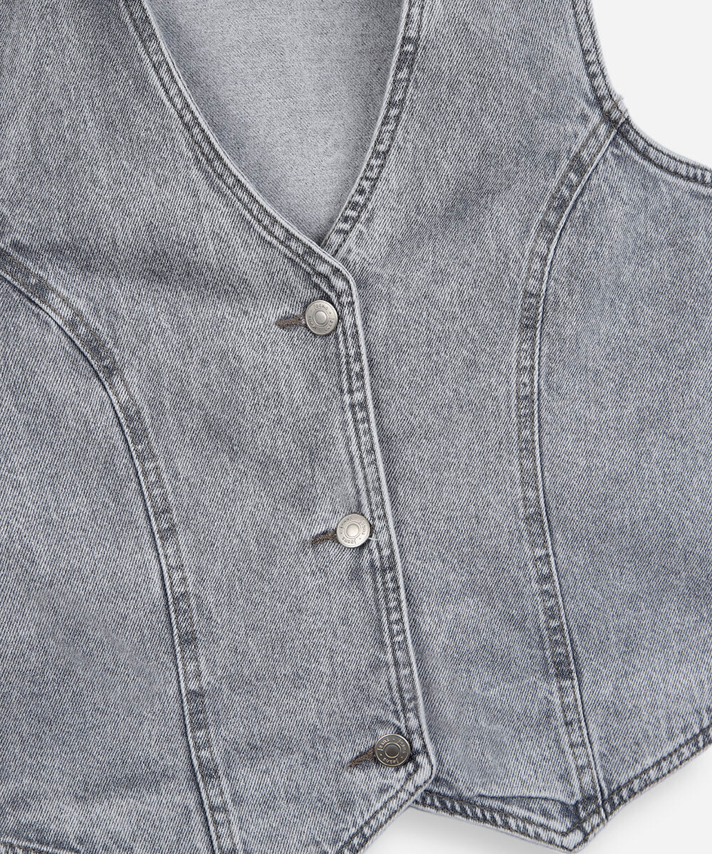 colete juvenil classic jeans cinza